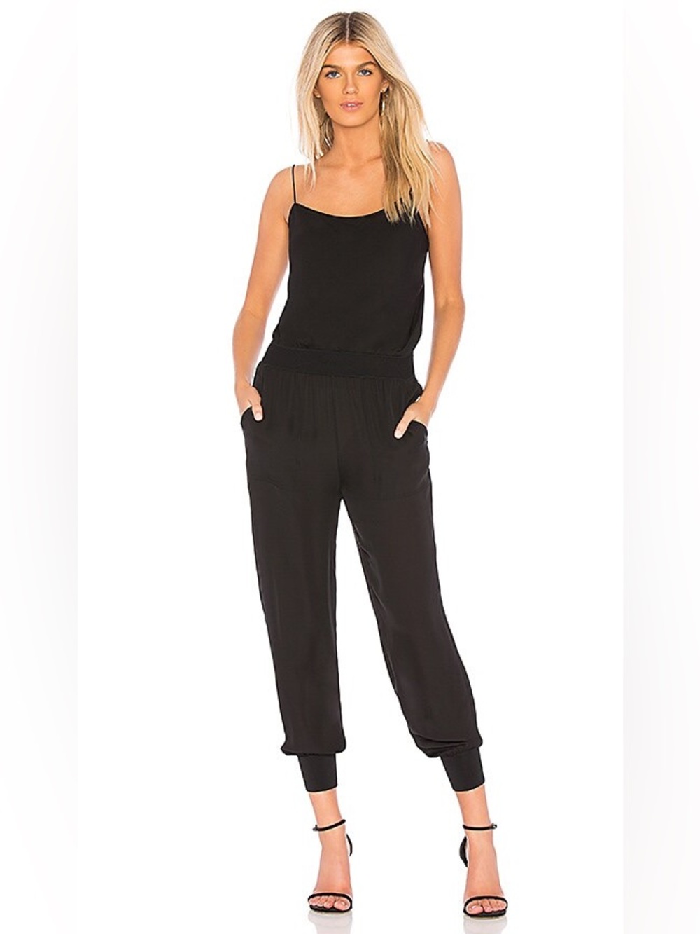 Theory Rib Combo Tank Joggers Jumpsuit in Drapey Crepe (Black)